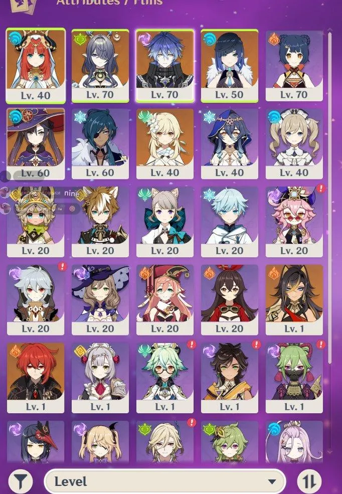 GI1367 High AR54 Lumine Starter with Nilou, Yelan, Mona, Dehya C1, Kyril Flins C1, Lauma, Diluc